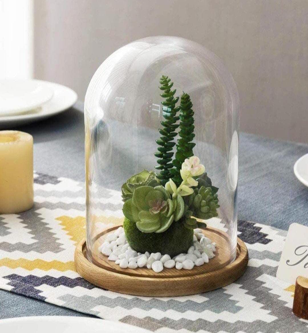 Kraftyhome Decorative Cake Dome | Wooden Cake Stand With Cloche/Dome | Decorative Clear Glass Dome, Cloche Bell Jar Display | De